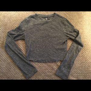 ASOS Grey Crop Top, Long Sleeves, Ribbed